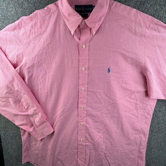 Ralph Lauren Long Sleeve Button Up Shirt Cotton Pink Check Yarmouth 16.5 34/35 - Picture 2 of 12